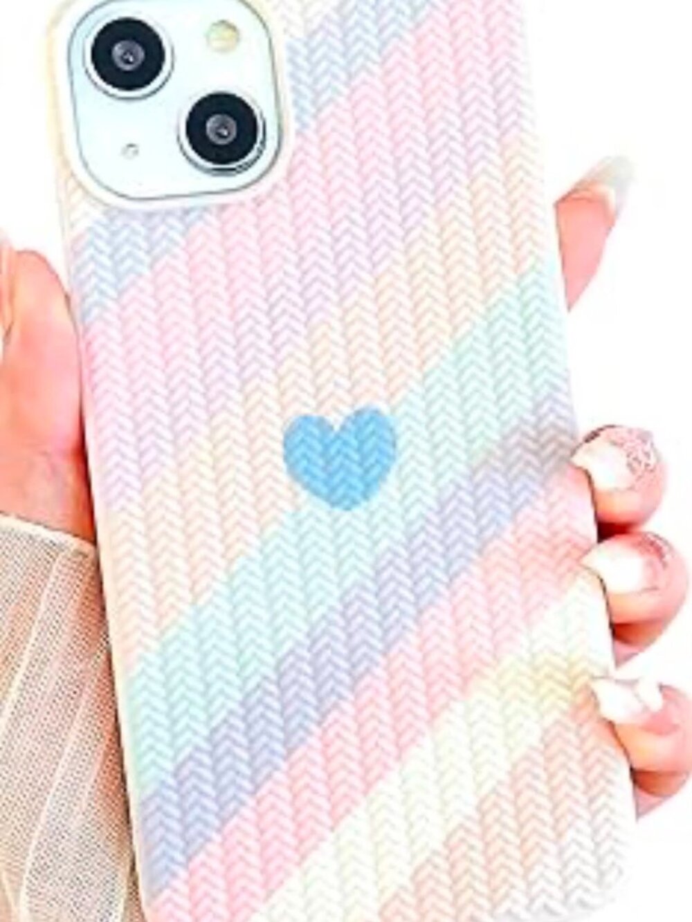 iPhone 15 Plus Colorful Striped & Braided Case with a Heart